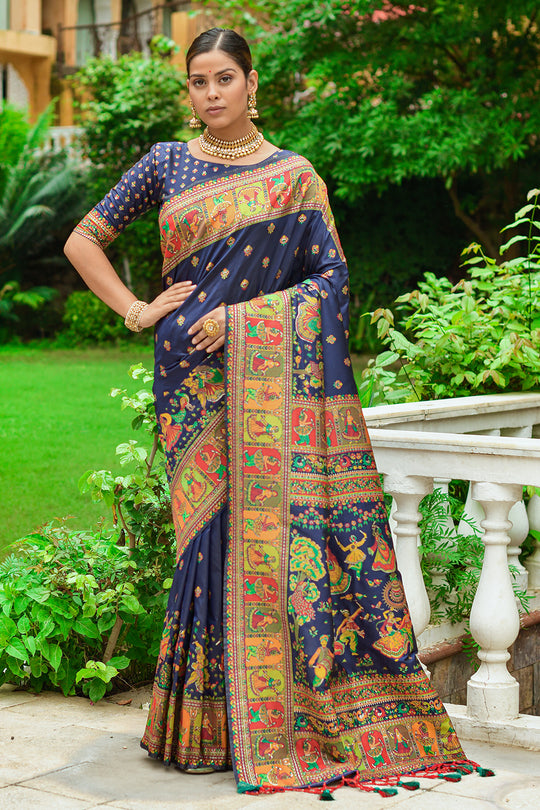 Navy Blue Banarasi saree