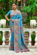 Firozi Blue Banarasi saree