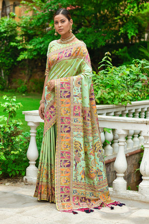 Pista Green Banarasi saree