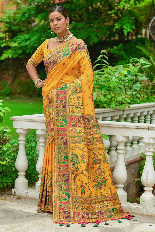 Canary Yellow Banarasi saree