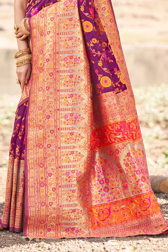Eggplant Violet Kalamkari Saree