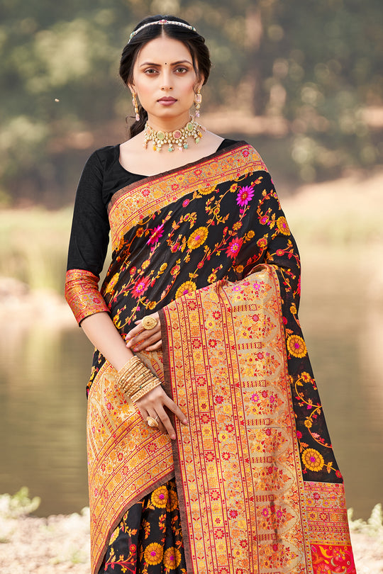 Jet Black Kalamkari Saree