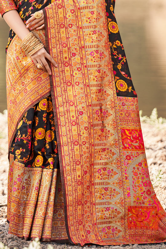 Jet Black Kalamkari Saree