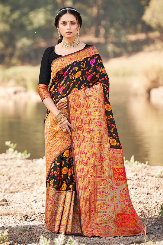 Jet Black Kalamkari Saree