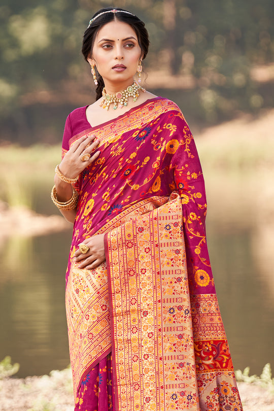 Magenta Pink Kalamkari Saree