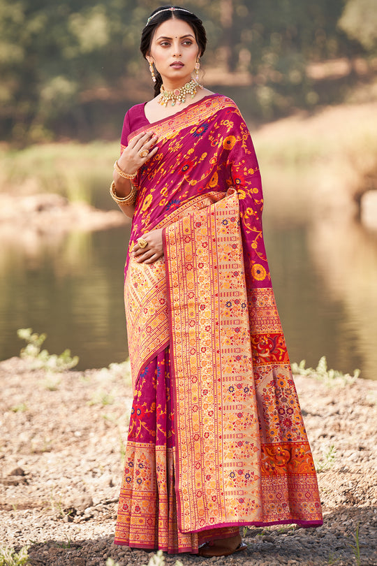 Magenta Pink Kalamkari Saree