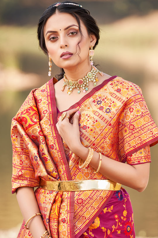 Magenta Pink Kalamkari Saree