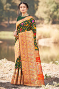 Bottle Green Kalamkari Saree