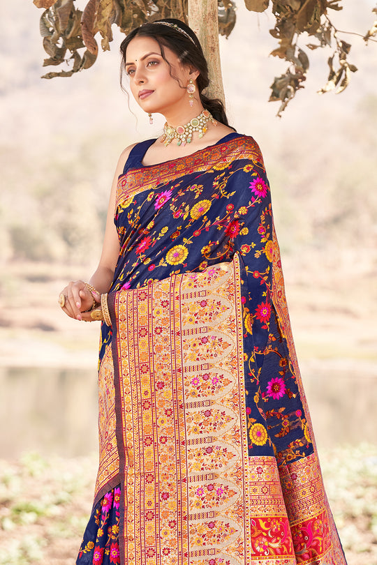 Cerulean Blue Kalamkari Saree