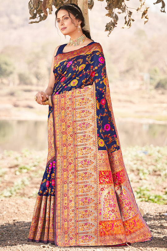 Cerulean Blue Kalamkari Saree