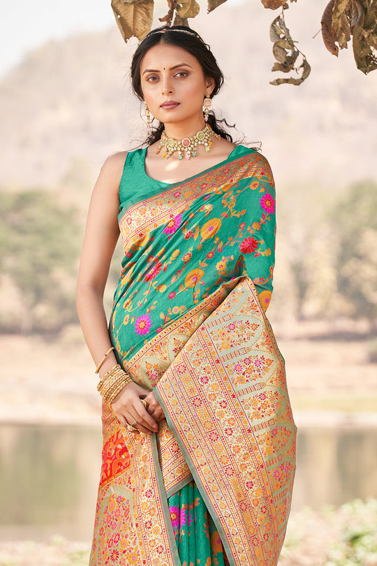 Seafoam Green Kalamkari Saree