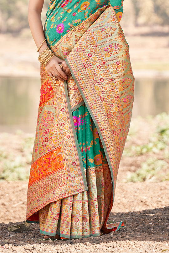 Seafoam Green Kalamkari Saree