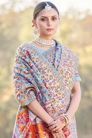 Powder Blue Kashmiri Pashmina Saree