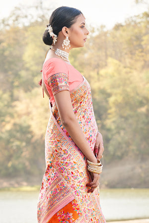 Salmon Peach Kashmiri Pashmina Saree