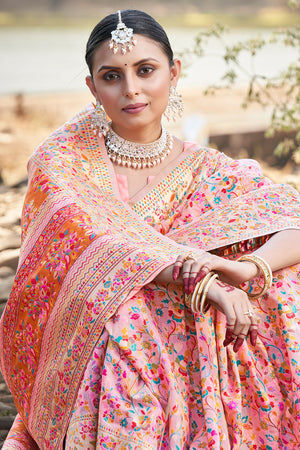 Salmon Peach Kashmiri Pashmina Saree