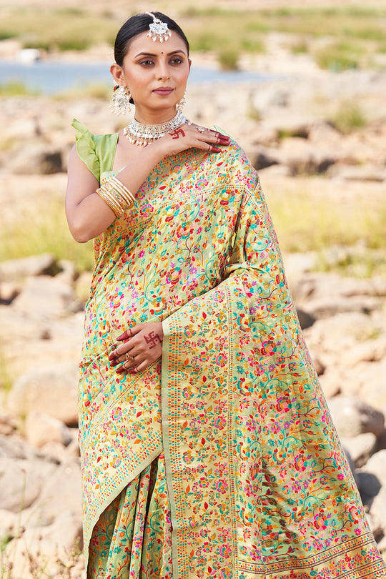 Tea Green Kashmiri Pashmina Saree