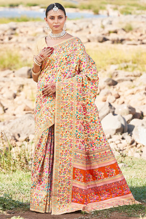 Buttermilk Beige Kashmiri Pashmina Saree