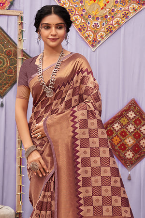 American Brown Cotton Saree