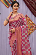 Grey And Pink Cotton Saree