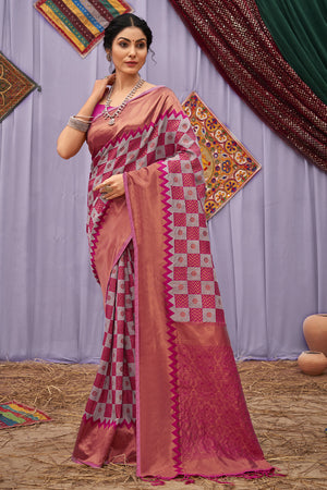 Grey And Pink Cotton Saree