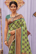 Lime Green Cotton saree