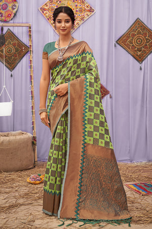 Lime Green Cotton saree