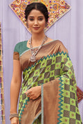 Lime Green Cotton saree