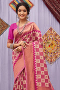 Beige And Pink Cotton Saree