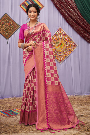 Beige And Pink Cotton Saree