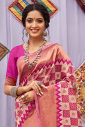 Beige And Pink Cotton Saree