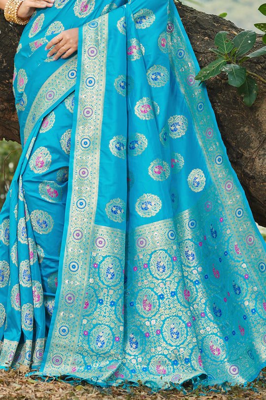 Cyan Blue Organza Saree