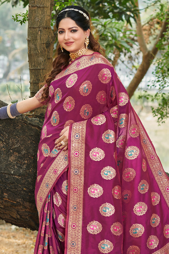 Boysensberry Wine Organza Saree