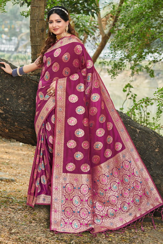 Boysensberry Wine Organza Saree
