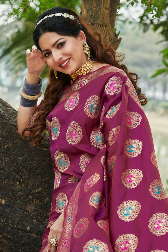 Boysensberry Wine Organza Saree