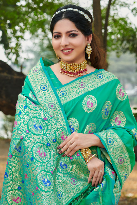 Teal Green Organza Saree