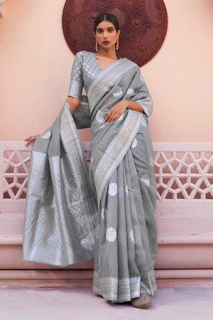 Coin Grey Linen Blend Saree