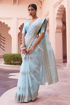 Powder Blue Linen Saree