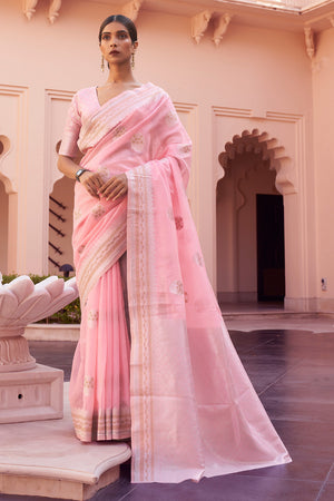 Blush Pink Linen Blend Saree