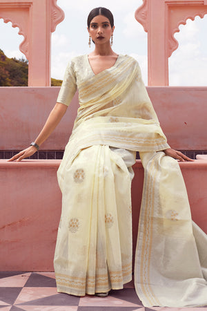 Buttermilk Beige Linen Saree