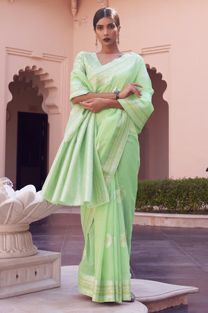 Mint Green Linen Blend Saree