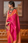 Magenta Pink And Orange Banarasi Saree