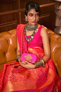 Magenta Pink And Orange Banarasi Saree