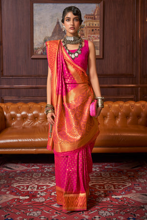 Magenta Pink And Orange Banarasi Saree