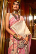 Buttermilk Beige And Pink Banarasi Saree