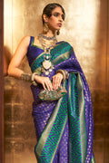 Royal Blue And Green Banarasi Saree