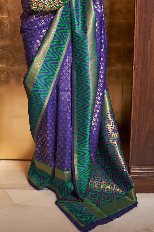 Royal Blue And Green Banarasi Saree