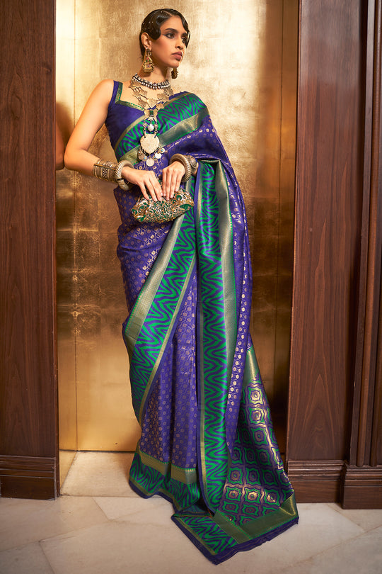 Royal Blue And Green Banarasi Saree