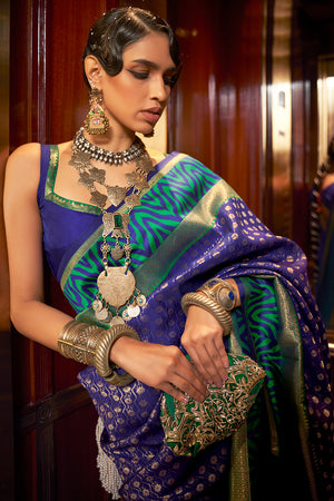 Royal Blue And Green Banarasi Saree