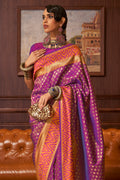 Fuscia Pink And Orange Banarasi Saree