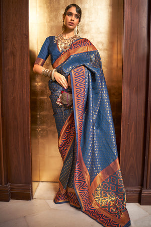 Yale Blue Banarasi Saree